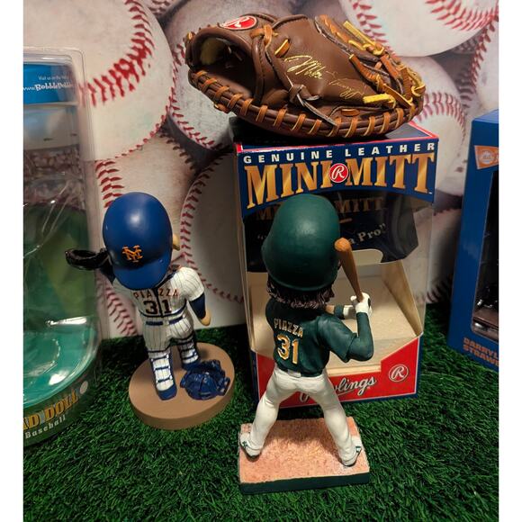 ⚾Mike Piazza Lot – Mets & A’s Bobbleheads + Rawlings Leather Mini Mitt - Picture 4 of 10